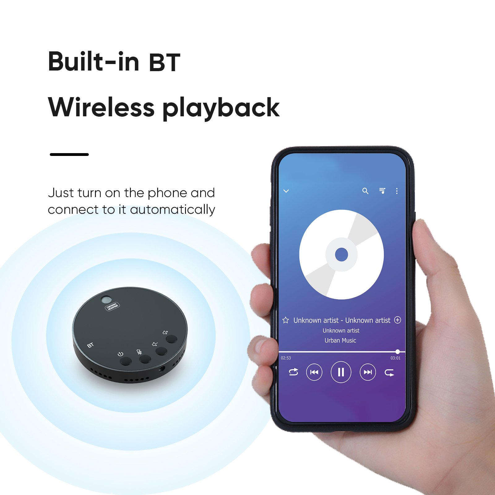 Microfono vivavoce per conferenze USB da tavolo BT Microfono per computer a condensatore omnidirezionale a 360° Funzione mute/volume con altoparlante_voghion.com
