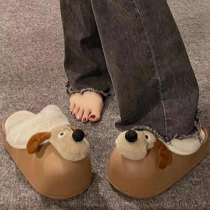 Cartoon Hond Afneembare Waterdichte Winter Leuke Warme Katoenen Pantoffels voor Vrouwen_voghion.com