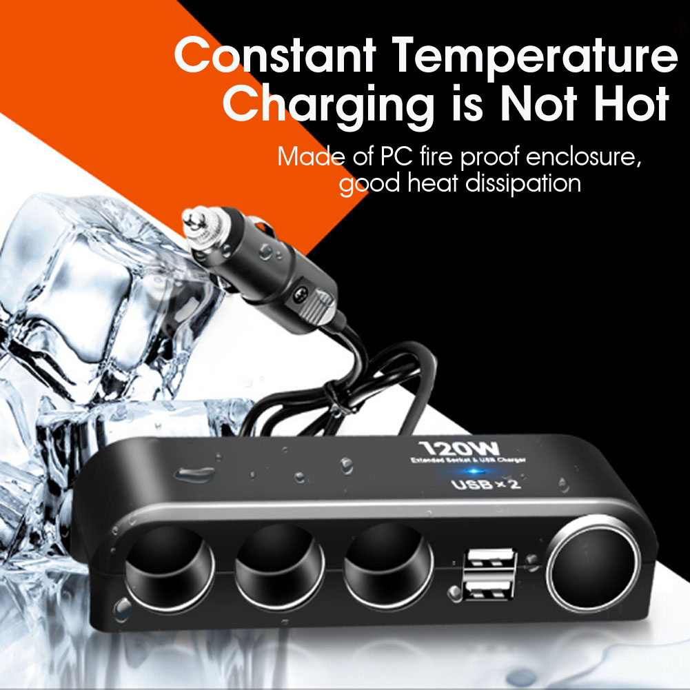 Universal Car Charger 12V 24V 4 Way Cigarette Lighter Multi Socket Auto Charger Car Adapter Dual USB Car Charger_voghion.com