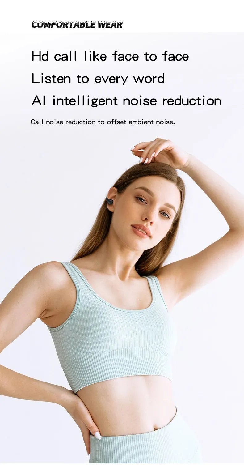 Wireless Led Ear Clip Bluetooth Headphones With Noise Reduction_voghion.com
