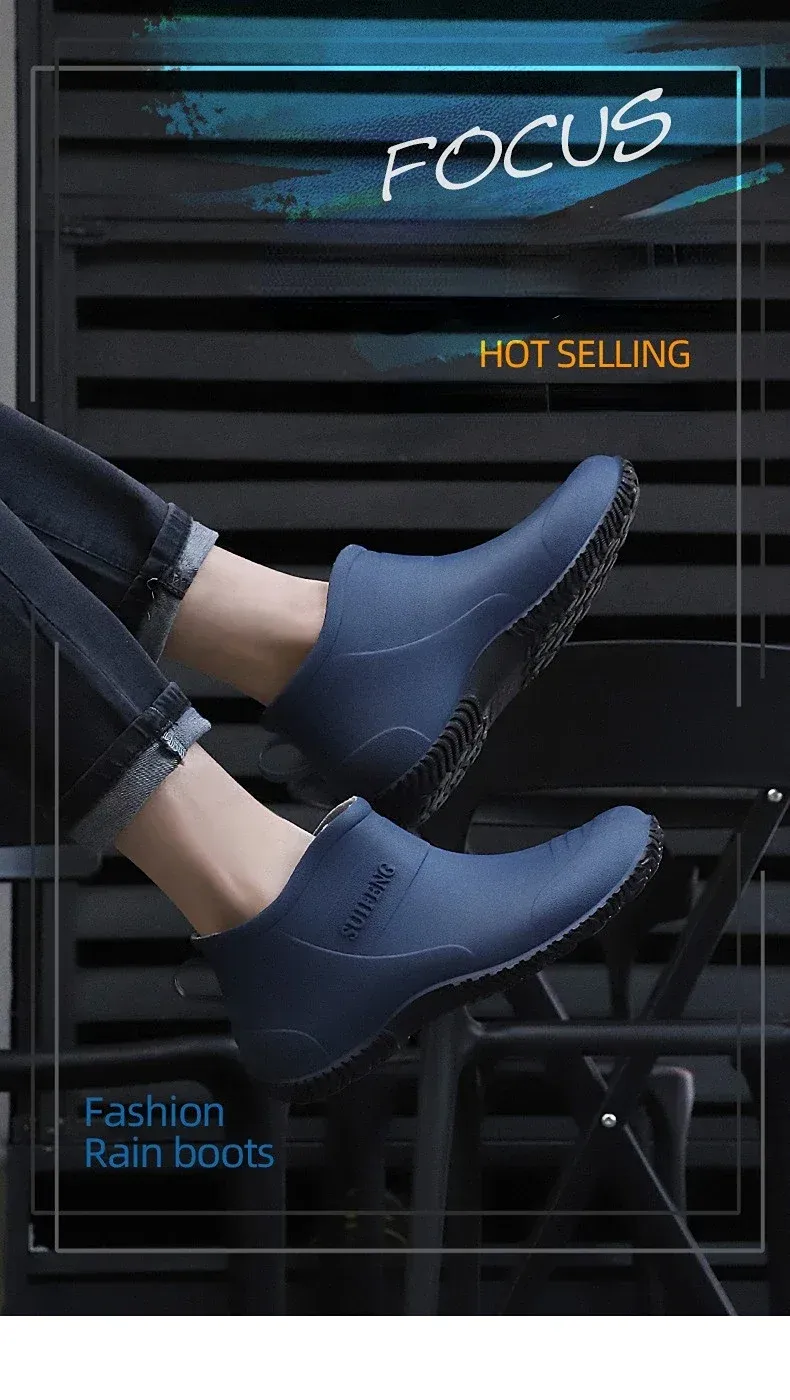 Fashionable Unisex Men's Comfortable Work Rain Kitchen Non-slip Waterproof Special Shoes Outdoor Fishing Boots_voghion.com