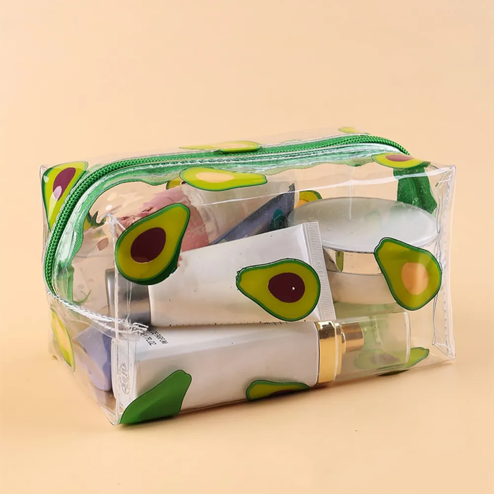 Borsa da toilette trasparente in PVC per cosmetici, frutta e avocado, piccola, impermeabile, multifunzione, per donne e ragazze, portapenne_voghion.com