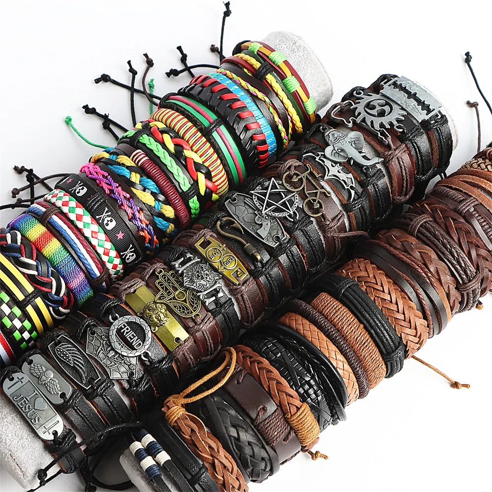 Vintage Leather Charm Bracelets For Men And Women Adjustable Set_voghion.com