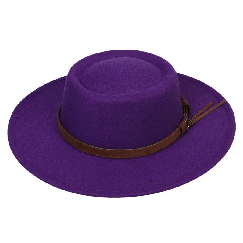 Wide Brim Hats Autumn And Winter Chain Flat Fedora Hat Women Monochromatic Jazz Top British Retro Panama Wholesale_voghion.com