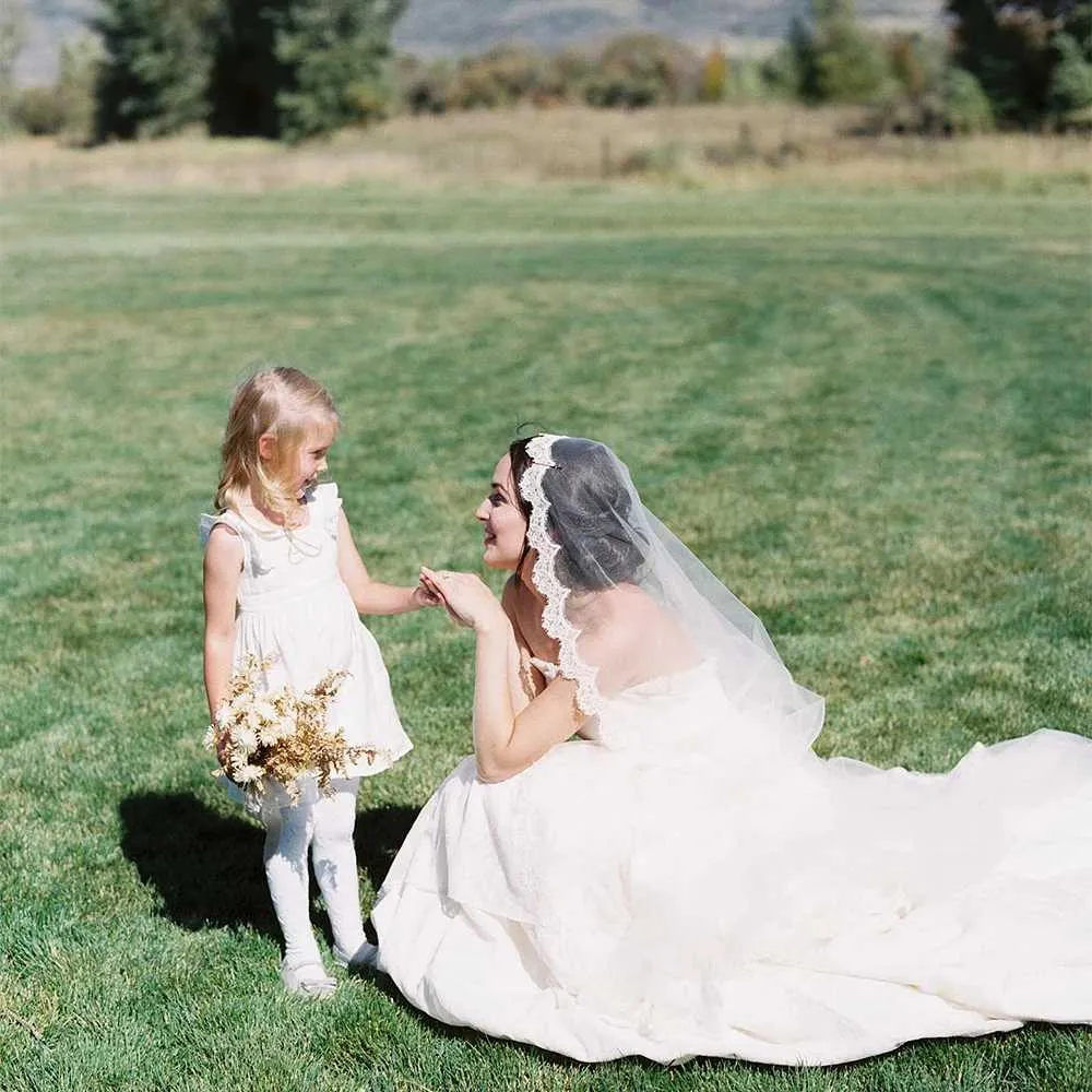 Velo di gioielli per capelli 1 livello Veli lunghi Accessori da sposa da sposa Capesante in pizzo Morbido tulle corto Veu VP98_voghion.com