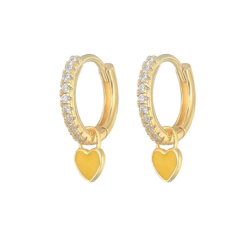 BOAKO placage boucles d'oreilles avec mignon bonbon néon émail coeur breloque goutte boucle d'oreille couleur or argent pour les filles L220614_voghion.com