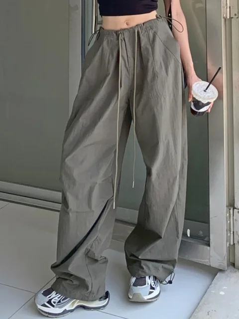 Calça cargo feminina vintage Y2K, estilo coreano, casual, com bolsos, para mulheres, estilo baggy, perna larga, 2023, nova_voghion.com