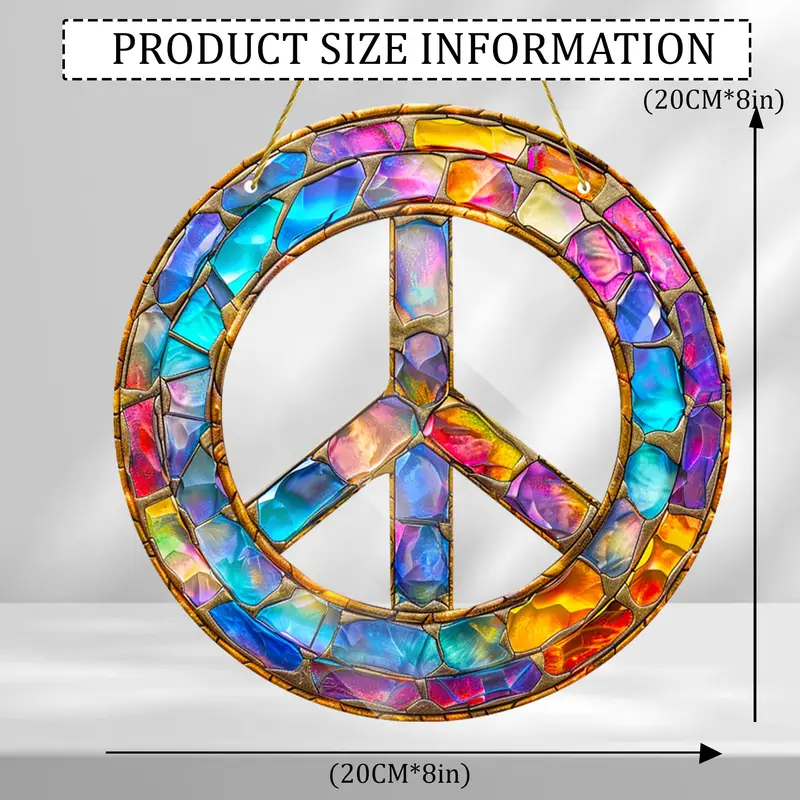 8x8 colių „Bohemian Peace Suncatcher“ – ryškus akrilinis sienų dekoras vidaus ir lauko dekorui – įkvepianti šventinė dovana_voghion.com
