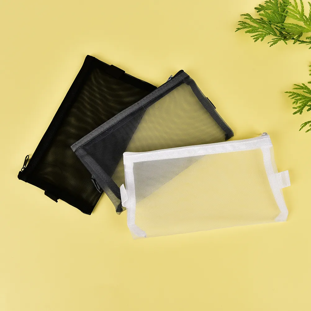 Astuccio per matite trasparente per esami S/L con cerniera in rete semplice e trasparente, borsa per cancelleria per la scuola_voghion.com
