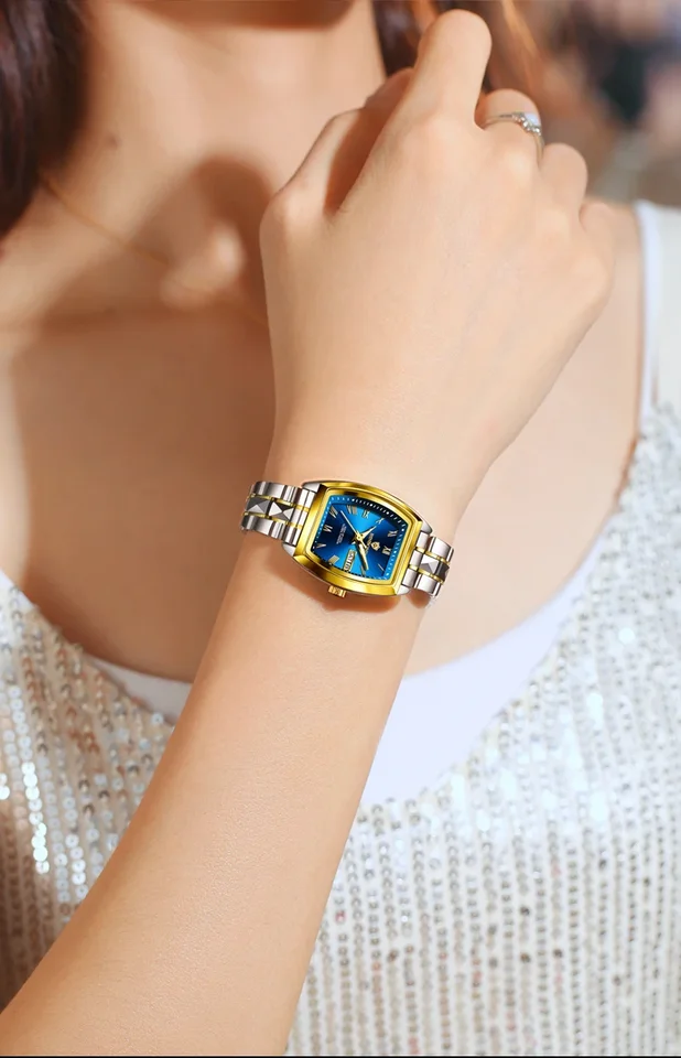 Couple Square Quartz Watch Set Luminous Waterproof Date Display_voghion.com