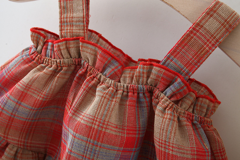 Toddler Girl Dress Red Checkered Pattern Cotton Dress High Quality Kids Clothes Send Hat_voghion.com