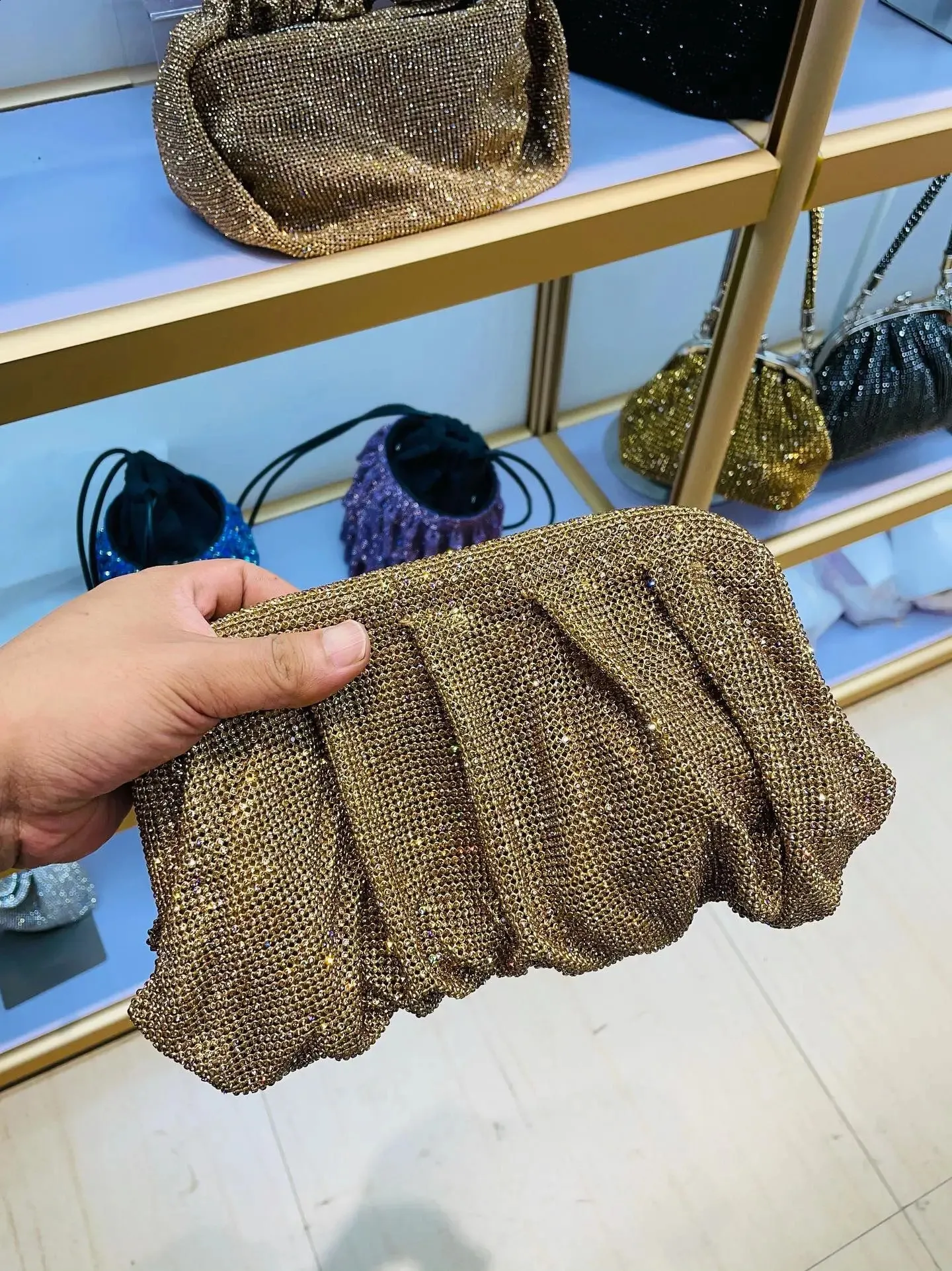 Shell Clip Rhies Handbag For Women Purse Shiny Handmade Dia Shoulder Crossbody Evening Bag 240902_voghion.com
