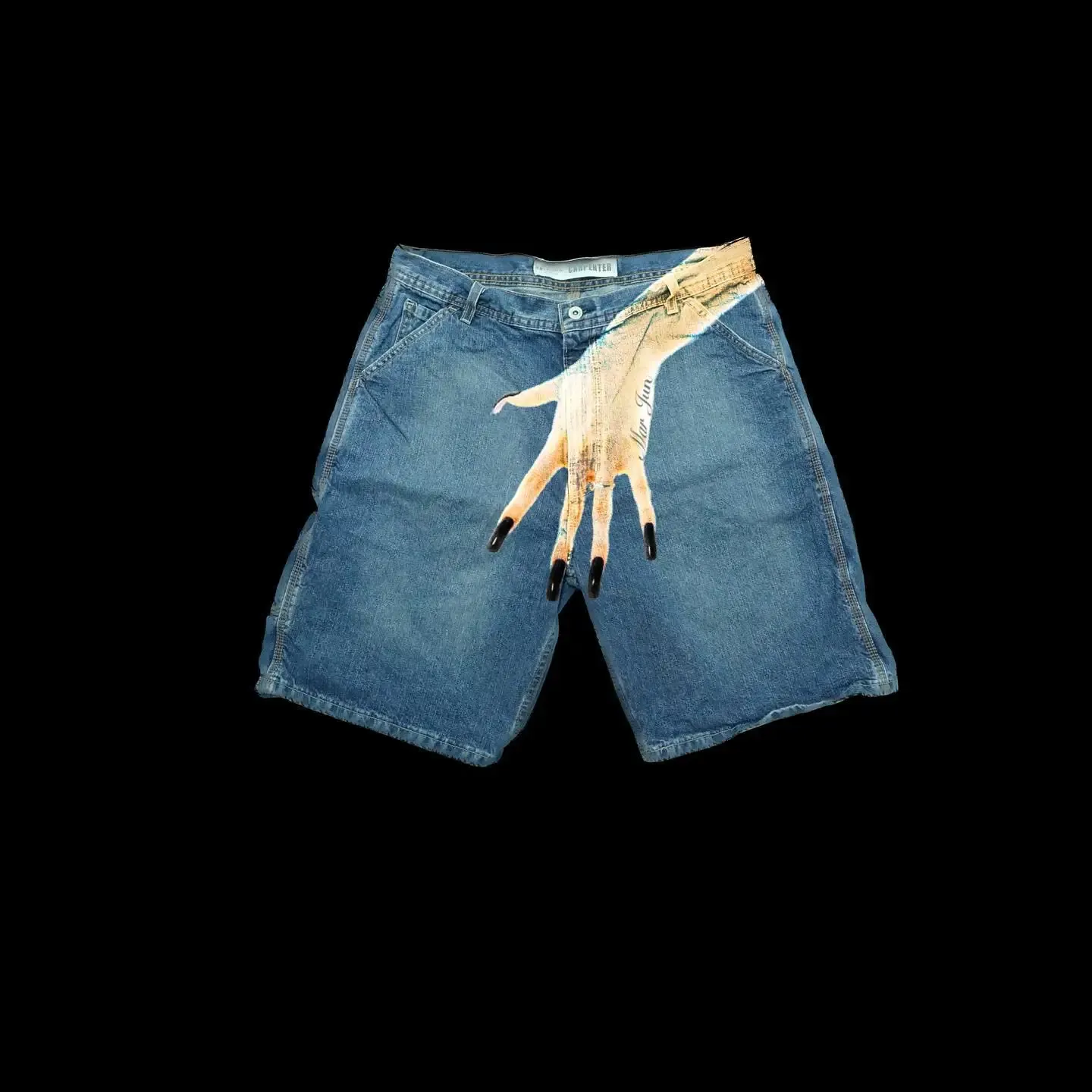 Pantaloncini da palestra da uomo, stile streetwear, Y2K, Haruku, hip hop, con stampa dita, retrò, blu, larghi, in denim, da basket, sopra il ginocchio_voghion.com