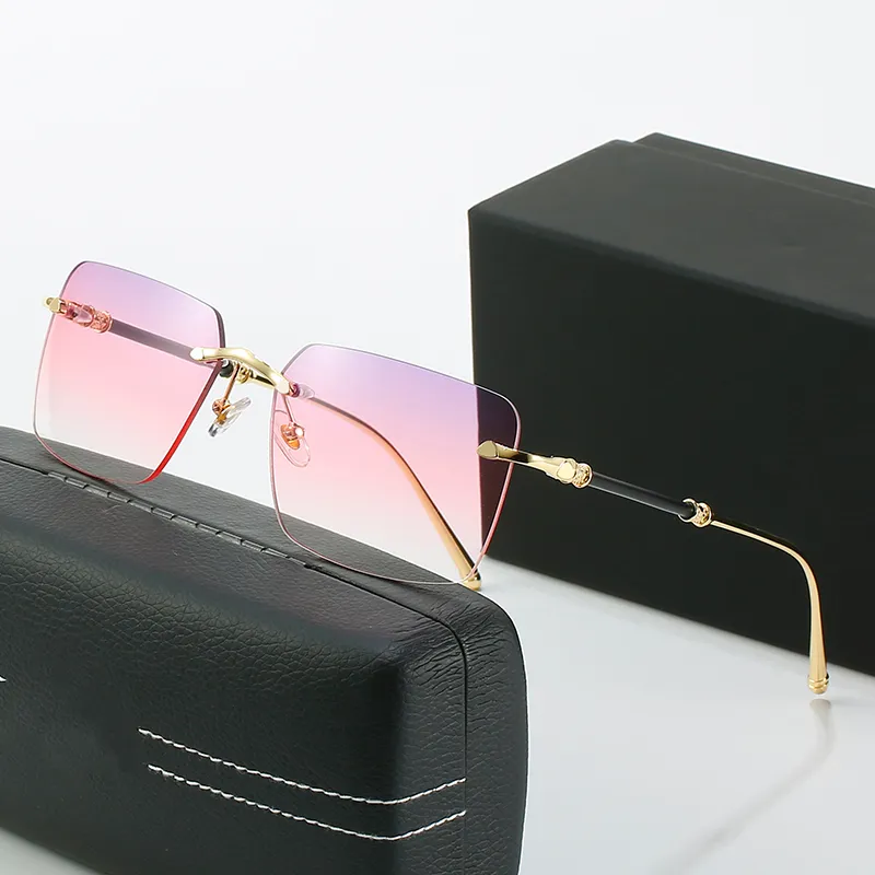 Rimless Square Sunglasses For Men Designer Luxury Gradient Blue_voghion.com
