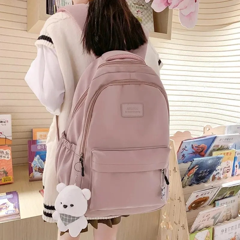 Waterproof Teenage Bookbag Nylon Rucksack Fashion Girl Backpack Women Shoulder Bag High School Schoolbag Black_voghion.com