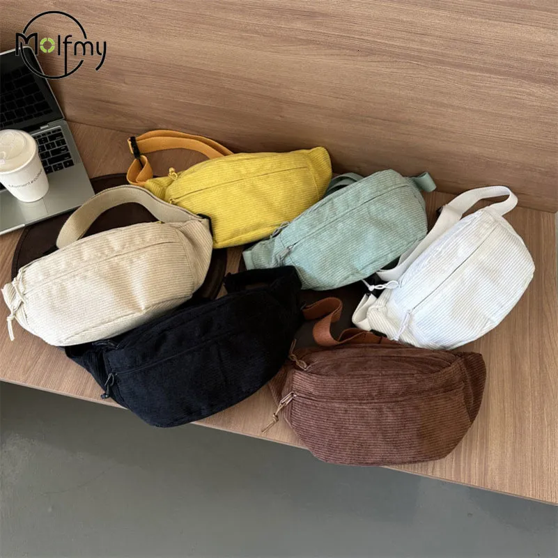 Women Waist Corduroy Student Shoulder Handbag Crossbody Chest Breast Bag Fanny Pack Fashion Phone Female Bum Belt Purse_voghion.com