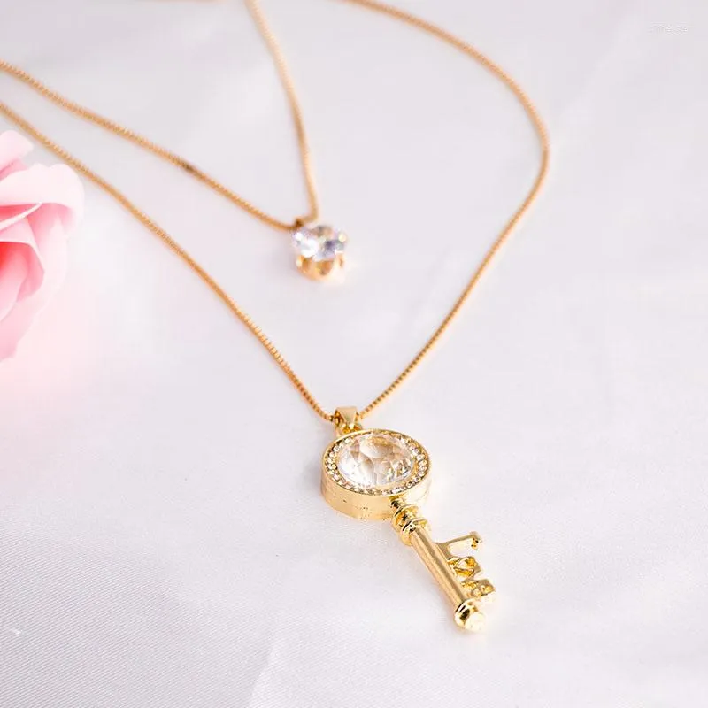 Chains 2023 Necklace Ornament Gentle Temperament Key Shiny Set Two-piece Stylish Round Pendant Gift For Women_voghion.com