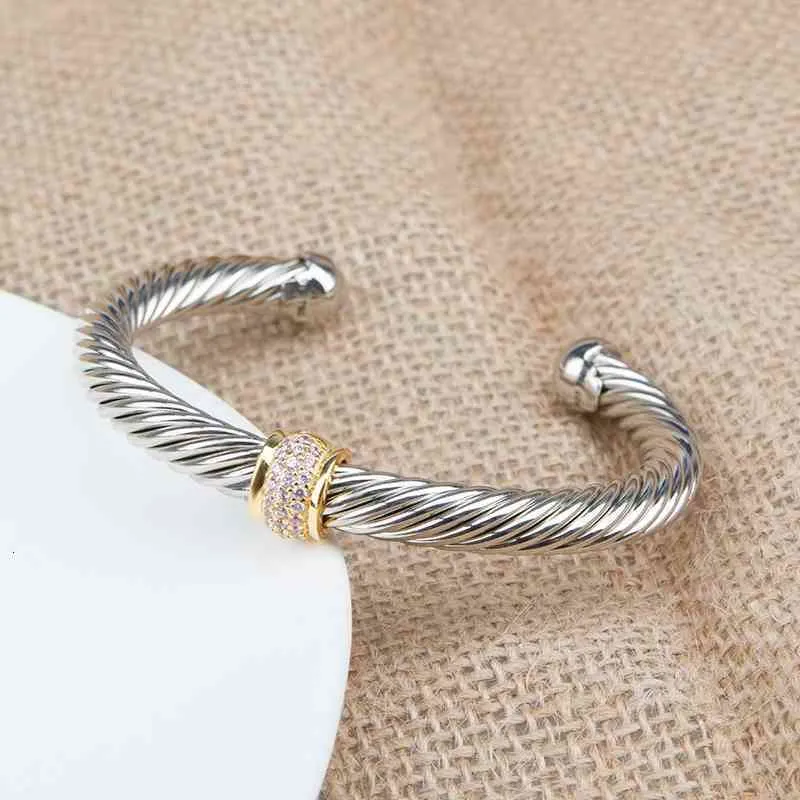 Cable Bangle Bracelet With Zircon For Women Silver Classics_voghion.com
