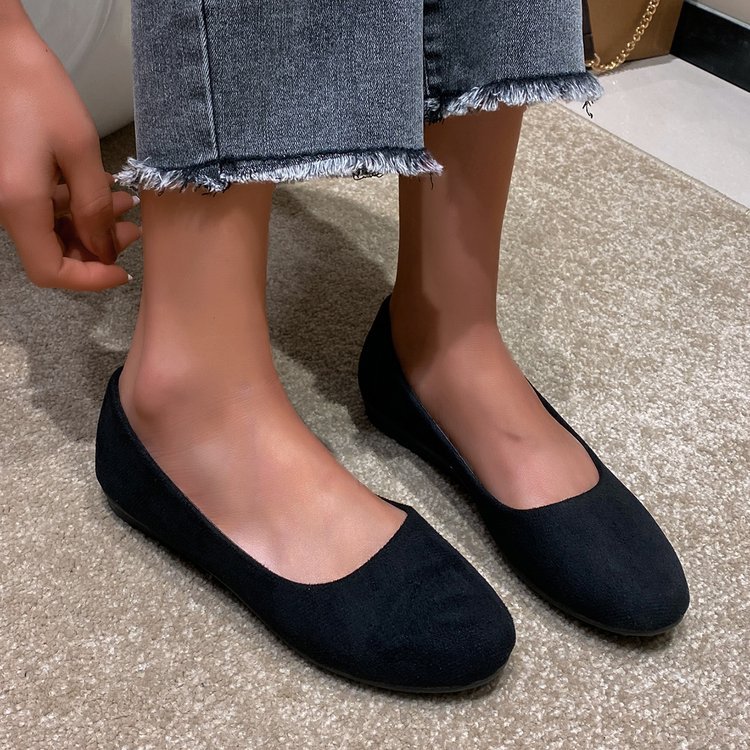large Size Women's Shallow-mouth Shoes New Comfortable Flat-soled Suede Slip-on Women's Shoes In Stock_voghion.com