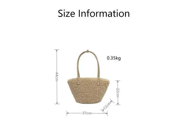 Bolso de hombro de felpa para mujer, de moda, liso, suave, informal, de lana de cordero, de gran capacidad, ligero, para uso diario._voghion.com
