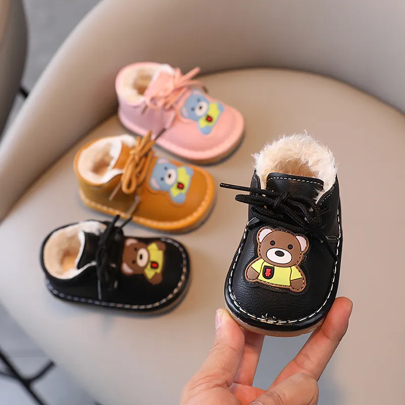 Chaussures d'hiver pour bébé en peluche pour les premiers pas de bébé fille, mignonnes, décontractées, plates, douces et confortables_voghion.com