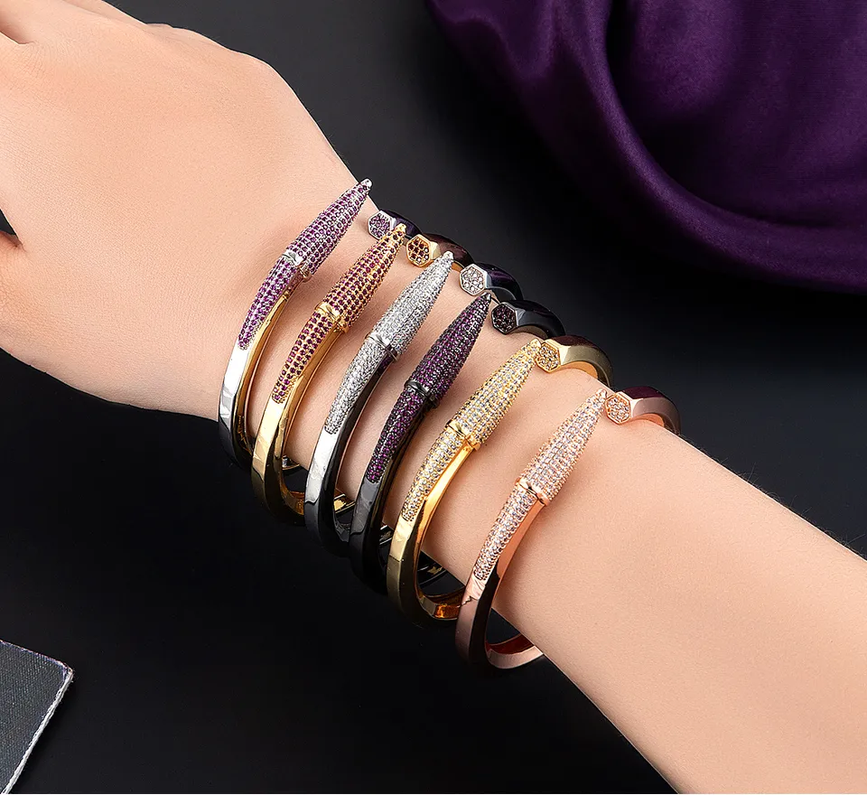 Bangle Woman Mixed Trendy Pencil Designs Cuff For Ms Wedding Purple Full Cubic Zircon Crystal Dubai Golden Party_voghion.com