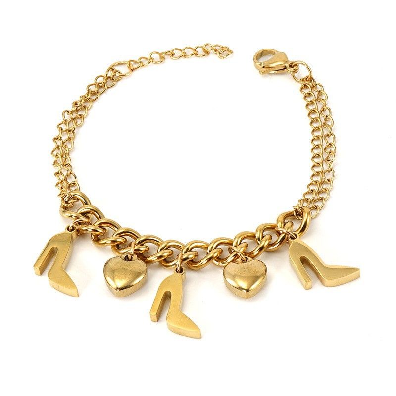 Braccialetto alla moda in acciaio inossidabile con combinazione di titanio, dorato, geometrico, design di nicchia per le donne_voghion.com