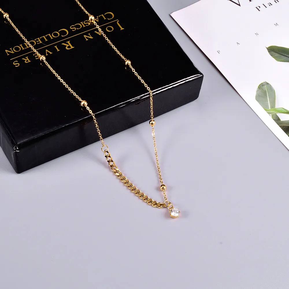 Pendant Necklaces YUN RUO 18 K Gold Plating Vintage Chain Zircon Necklace Fashion Titanium Steel Jewelry Woman Birthday_voghion.com