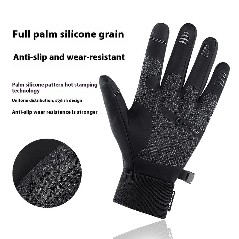 Outdoor sports autumn winter anti slip warm men's women's plush touch screen skiing and cycg windproof gloves_voghion.com