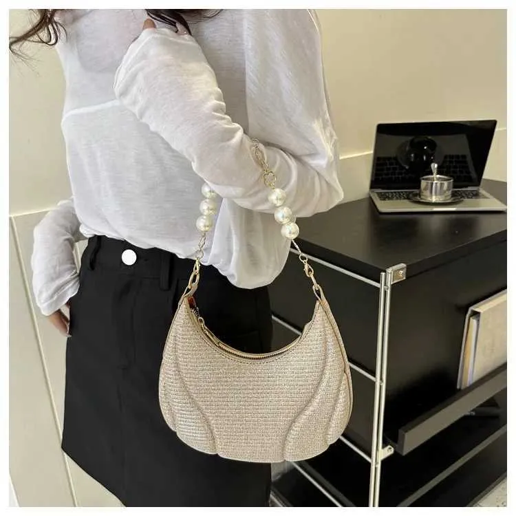 Sac à bandoulière simple en cuir PU pour femme avec chaîne en perles pailletées de couleur unie Ba241214_voghion.com