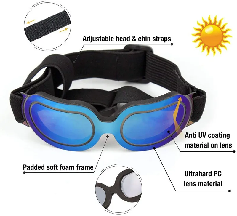 Lunettes de soleil tendance pour petits chiens, coupe-vent, anti-poussière, avec bande réglable pour protection UV_voghion.com