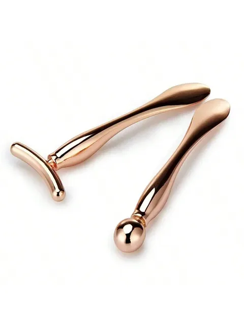 2Pcs Face & Massager Set Facial Firming Eliminate Bags Metal Massage Wand Eye Cream Applicator Women Skin Care Tools_voghion.com