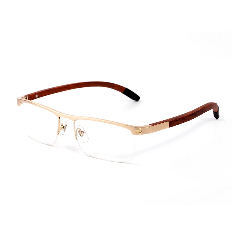 Montures de lunettes de créateur en acier inoxydable classique Lunettes de soleil Branches en métal noir doré marron avec bois pour hommes_voghion.com