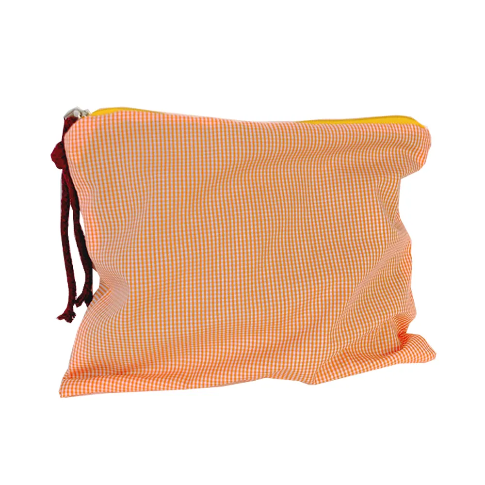 Damen-Make-up-Tasche aus kariertem, einfachem Baumwollstoff, große Kapazität, Federmäppchen, tragbare Reisetasche, große Bad-Kosmetiktaschen_voghion.com