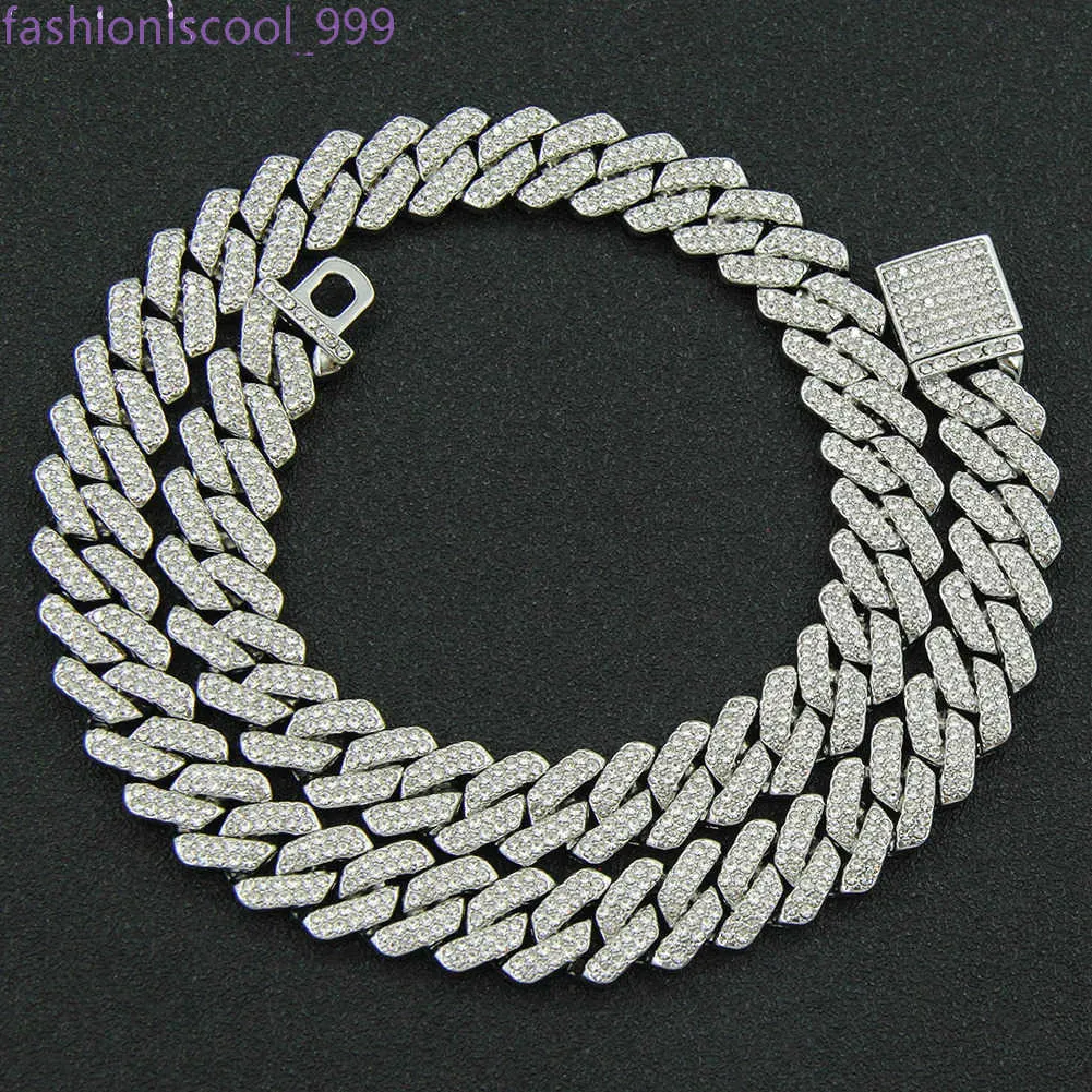 14MM Prong Link Chain Hip Hop Men Iced Out Paris Chain 2 Row Rhinestone Paved Miami Rhombus Cuban Necklace_voghion.com
