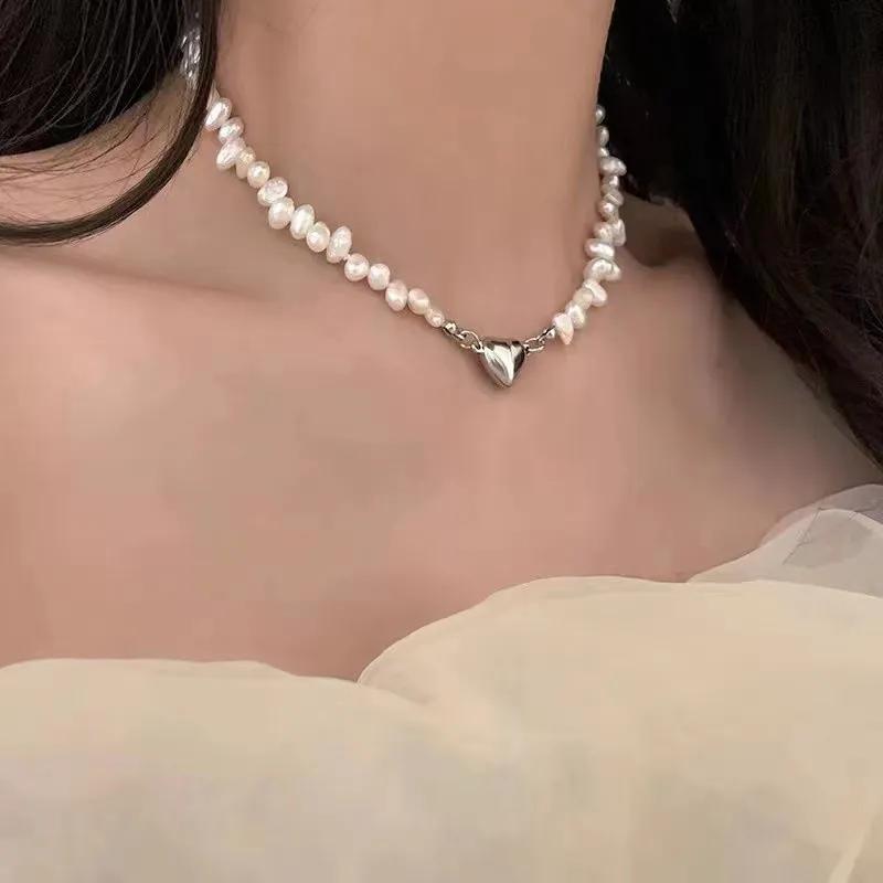 Collares colgantes, moda coreana, gargantilla de cadena de perlas para mujeres y niñas, joyería de tendencia 2024, corazón, compromiso nupcial_voghion.com