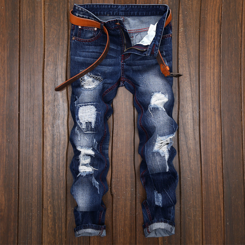 Men's Ripped Straight Leg Jeans For Men Classic Denim Style_voghion.com
