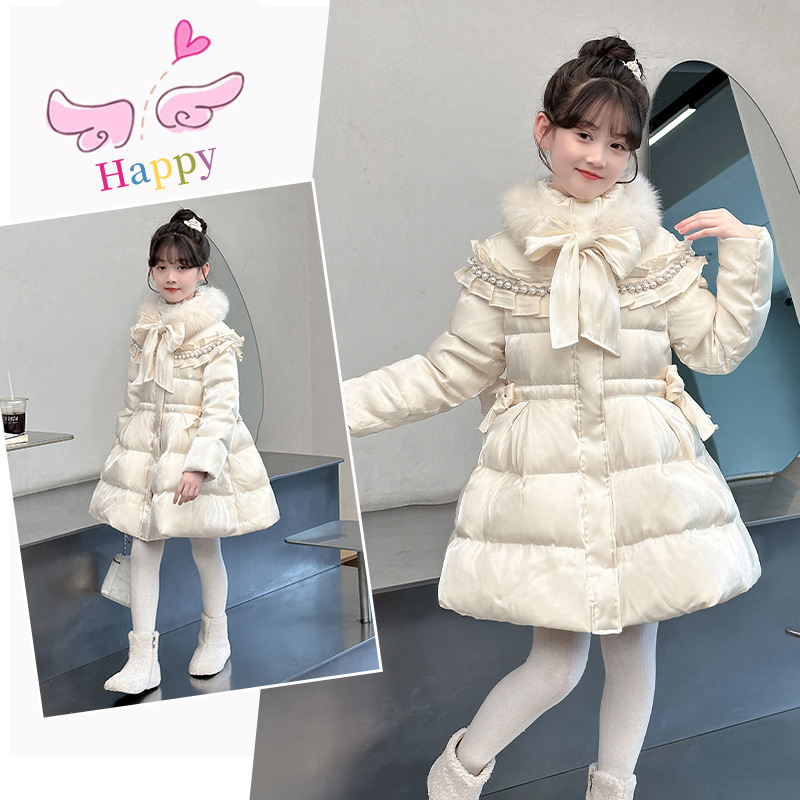 2025 New Style Girls Down Cotton Jacket Stylish Korean Style Princess Skirt Cotton Jacket For Middle And Large Children Stylish Cotton Coat