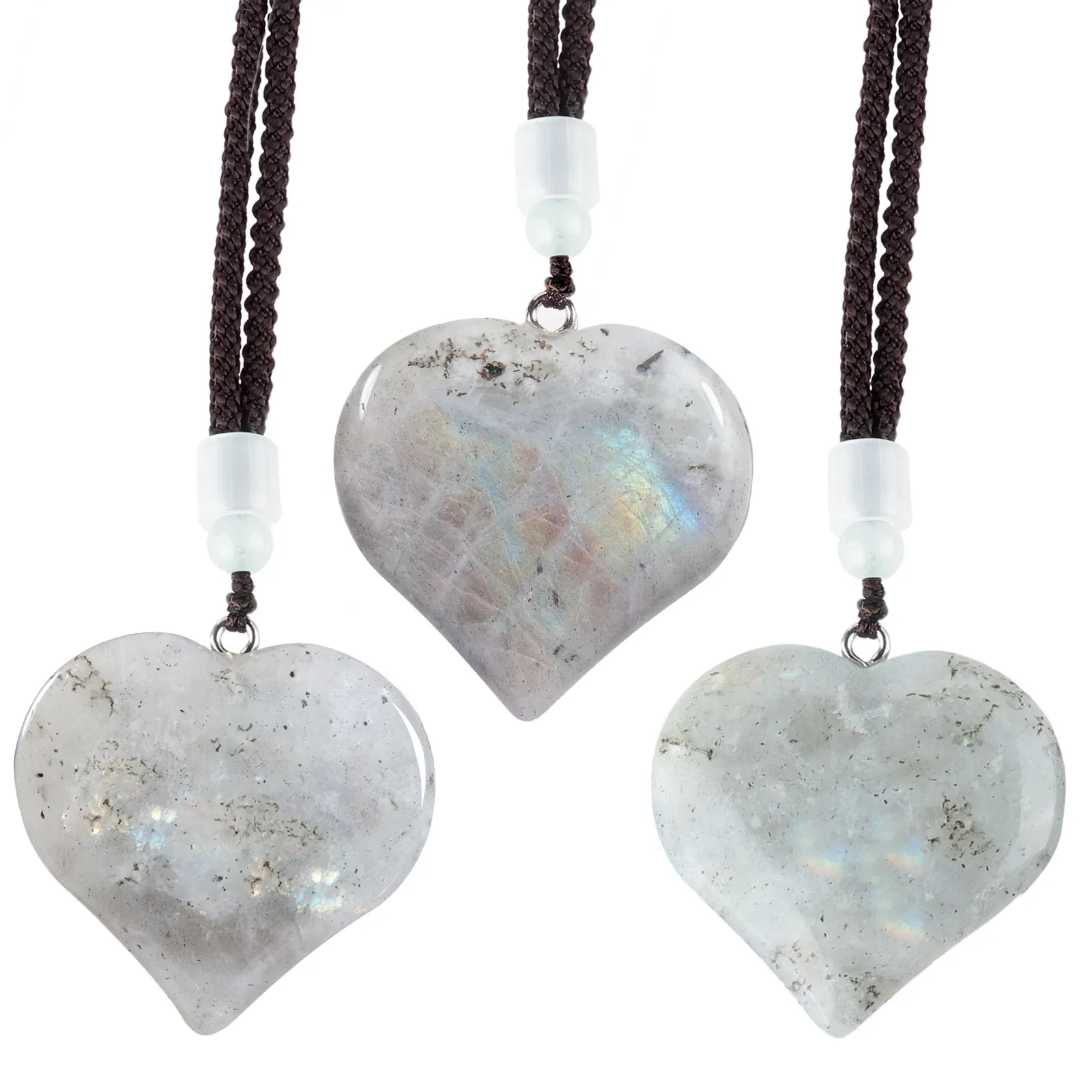 Natural Crystal Heart Pendant Necklace Adjustable Healing Jewelry_voghion.com