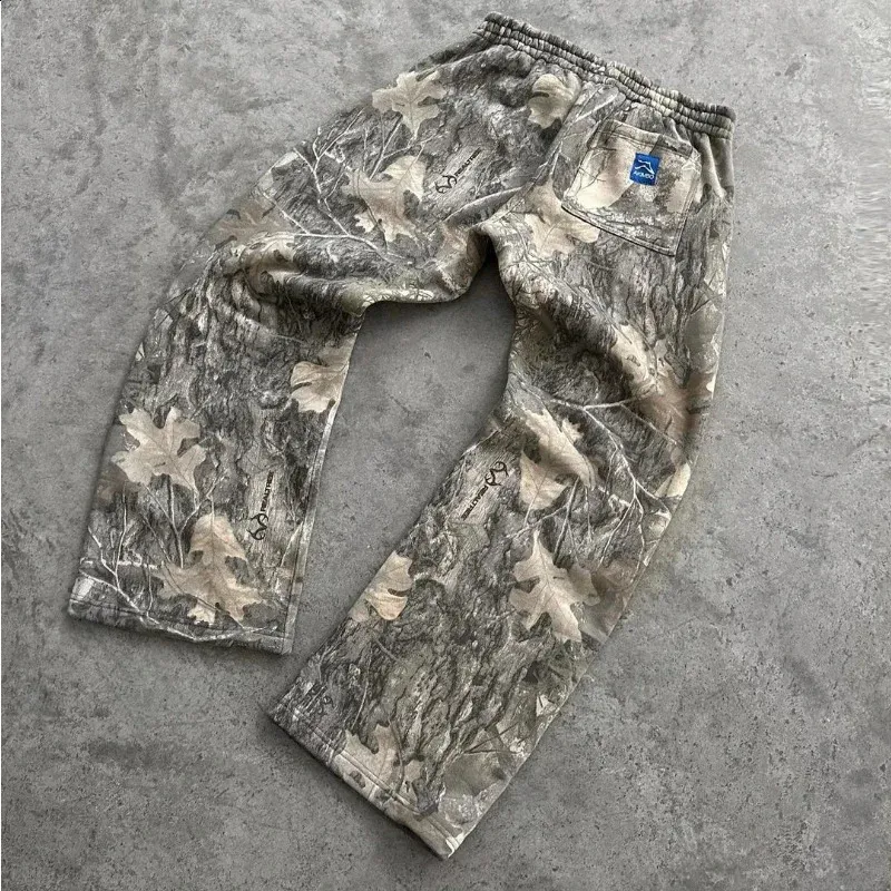 Y2K Streetwear MenCamouflage Padrão Impresso High Street Hip Hop Sweat Homens Oversized Unissex Casual Camo Calças Largas_voghion.com