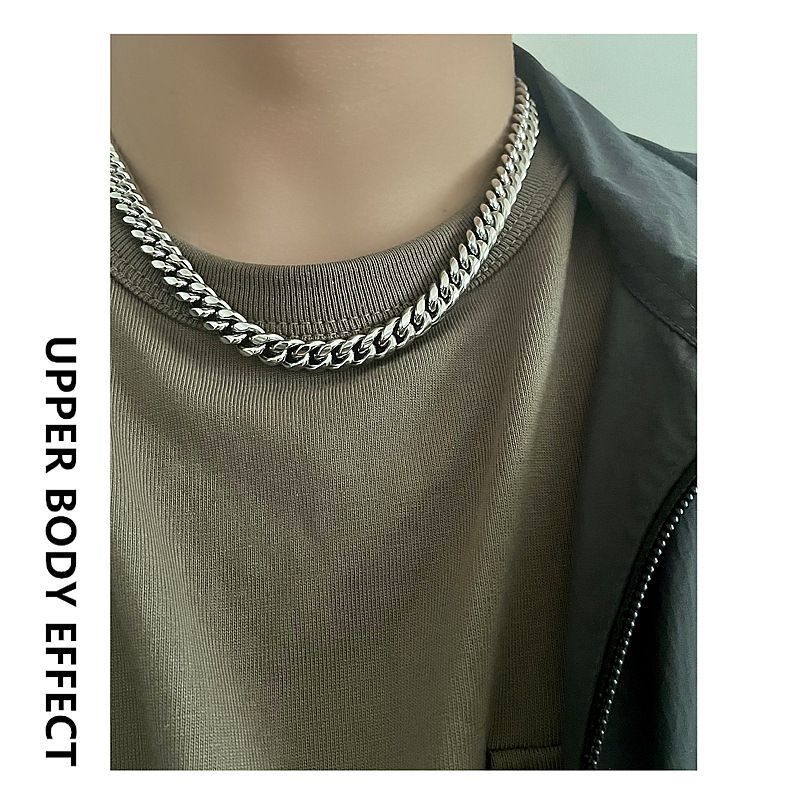 Titanium Steel American Necklace For Men And Women, Simple Collarbone, Trendy Brand, Versatile Cuban Hip-hop Thick_voghion.com