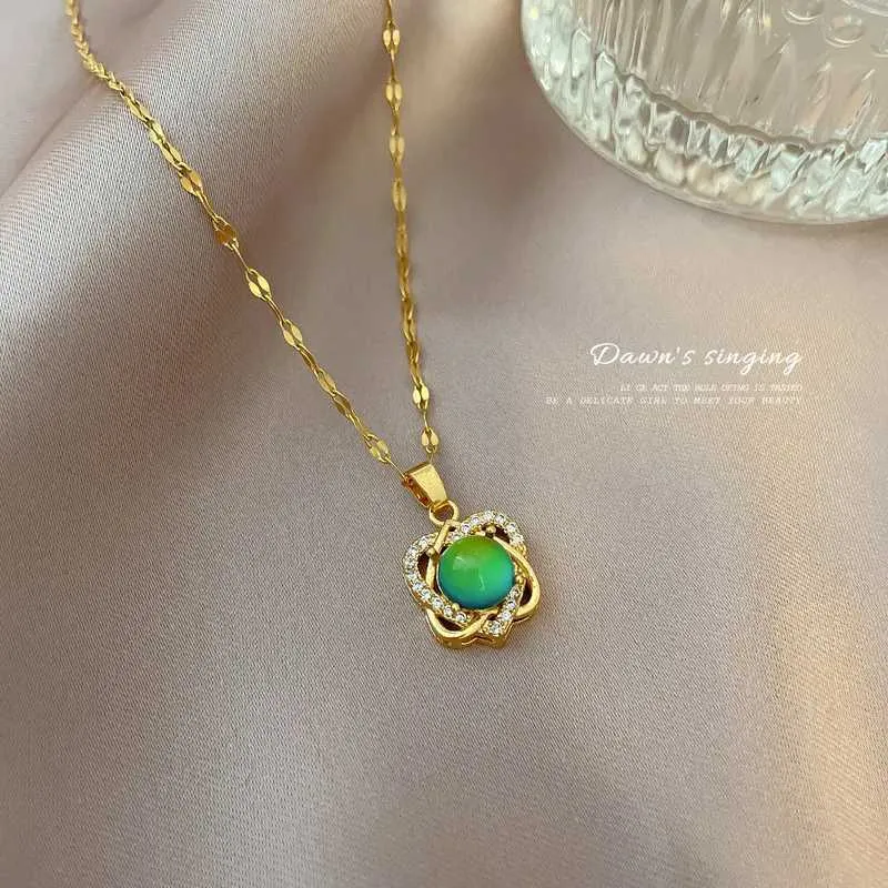 Hjärta Mood David Star Halsband Färgförändrande Temperaturavkännande Kristallhänge Halsband Rostfritt Stål Smycken_voghion.com