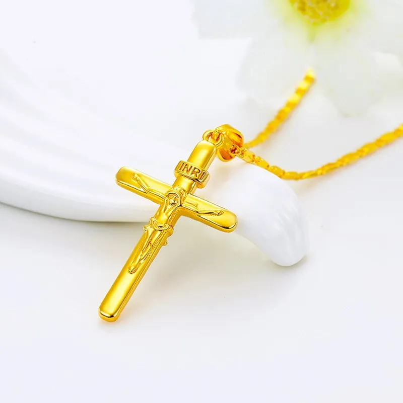 Collane con ciondolo di alta qualità in oro puro color croce per donne e uomini, gioielli da sposa_voghion.com