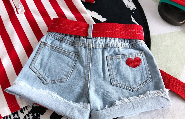 Îmbrăcăminte pentru copii, pantaloni scurți din denim pentru bebeluși, vara 2024, modă nouă, fete, îmbrăcăminte de vară, pantaloni brodați, pantaloni versatili pentru copii_voghion.com