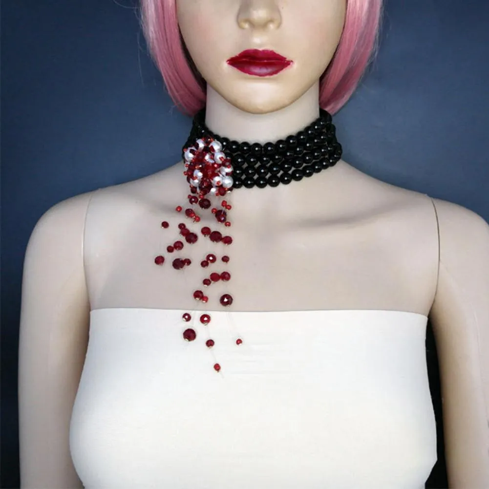 Collier ras de cou gothique gouttes de sang pour halloween_voghion.com