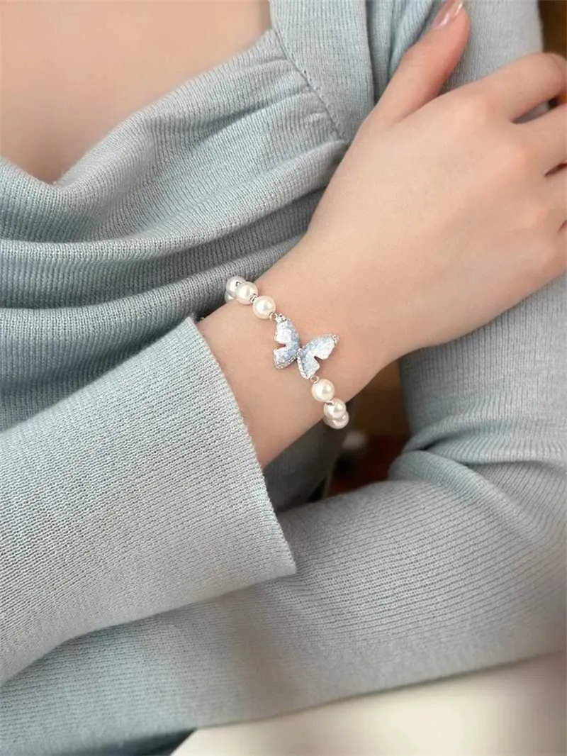 Schmetterling Ring Und Charm-armband Set Mit Kristall Und Perlen_voghion.com