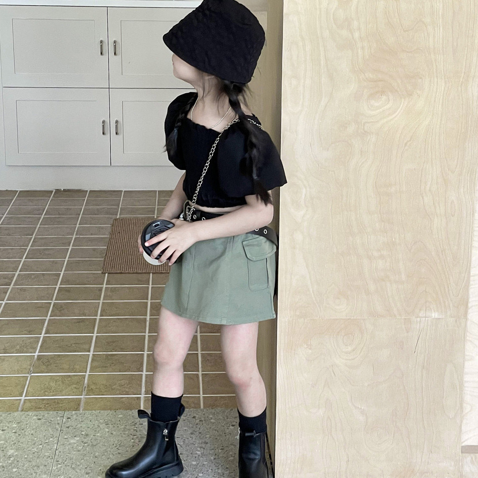 Ensemble 2 pièces pour mère et fille, haut à manches bouffantes rétro + jupe de travail, pour enfants de petite et moyenne taille_voghion.com