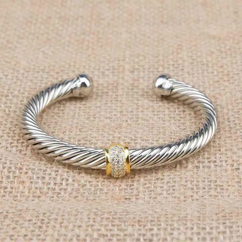 Cable Bangle Bracelet With Zircon For Women Silver Classics_voghion.com