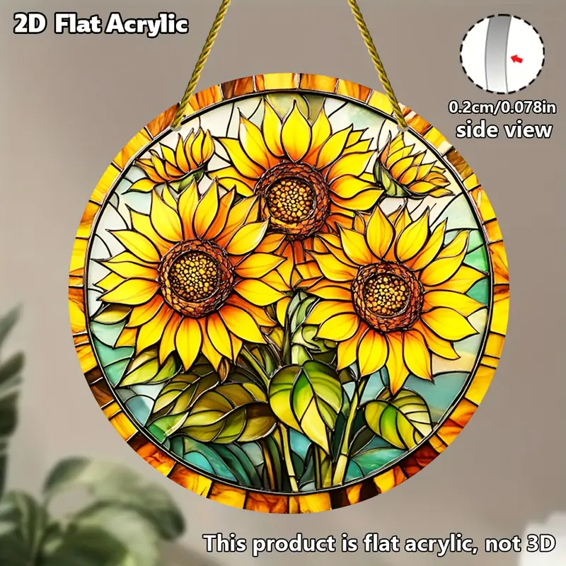 Captor de lumini din floarea-soarelui - Decor acrilic rotund pentru casă/fereastră/grădină. Cadou perfect de sărbători pentru Crăciun/Paște/Ziua Recunoștinței. Utilizare în interior/exterior._voghion.com