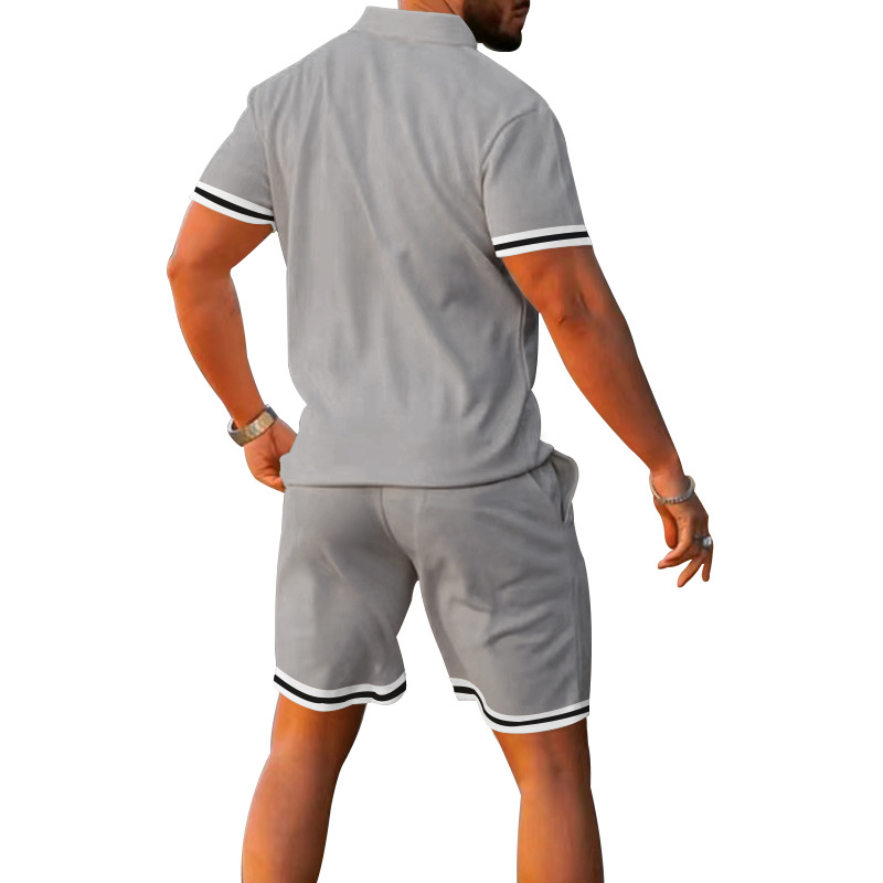 2024Cross-border Summer European And American Lapel Collar Short-sleeved Shorts Two-piece Set Sports And Leisure Men's Suit_voghion.com